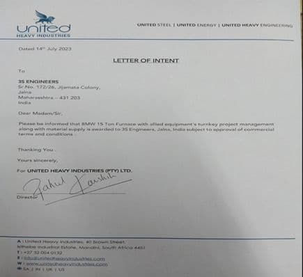 Letter of Intent by United Heavy Industries